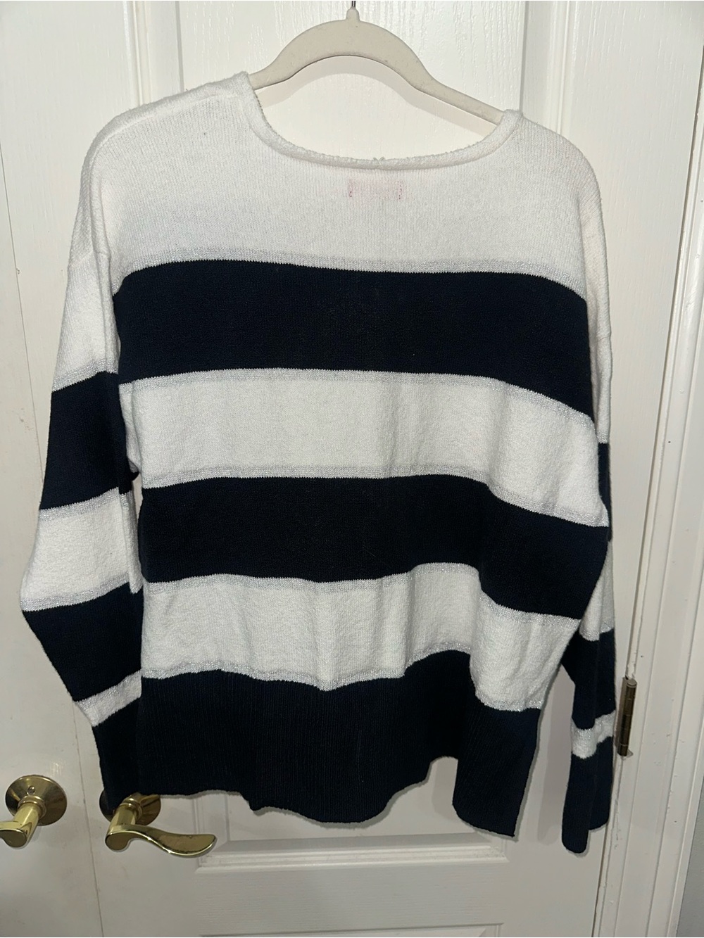 Jennifer Lopez Black & White Striped V-Neck Sweater - Picture 3 of 3